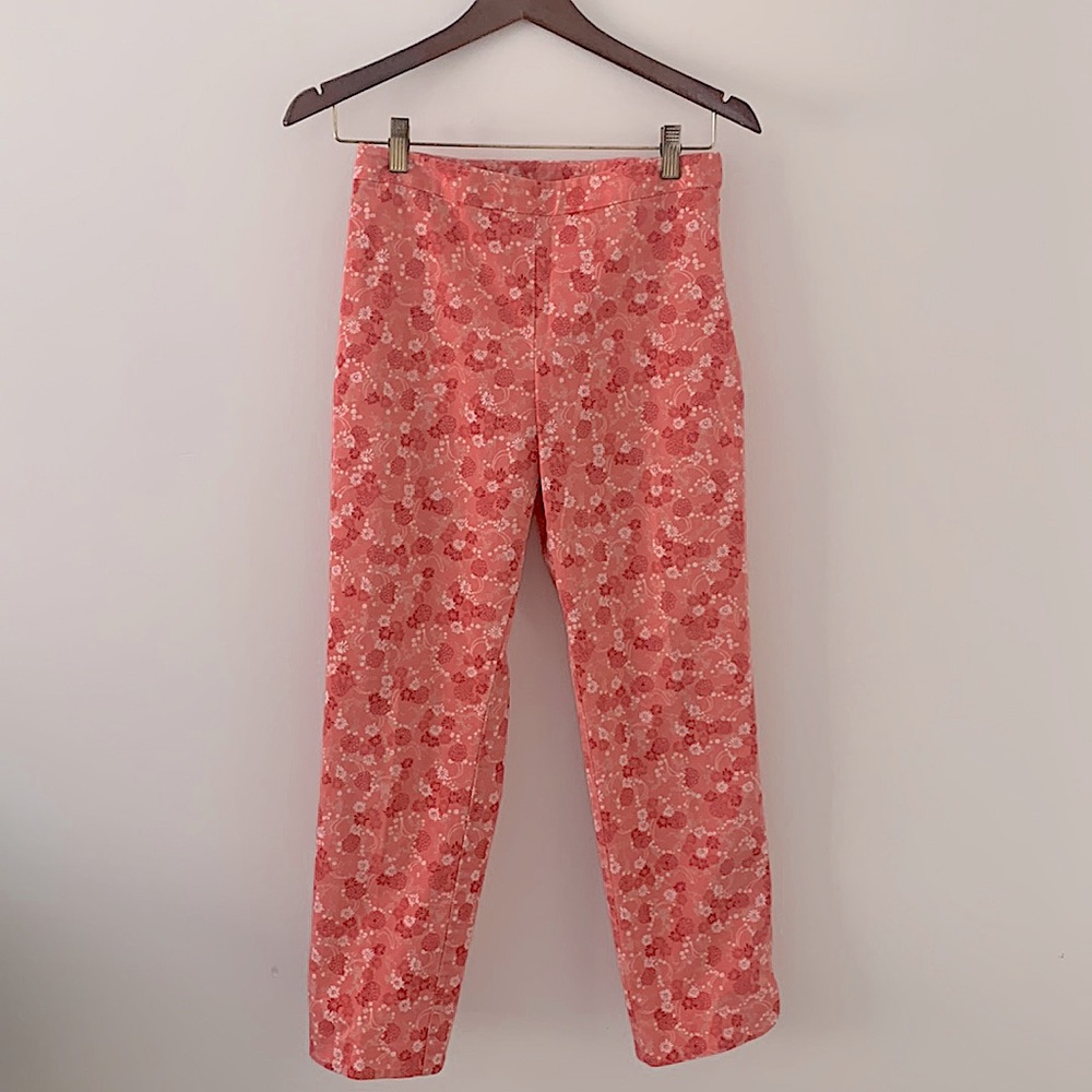4/$25 Ann Taylor LOFT Petites Stretch Salmon Pink White Floral Cropped Pants 4P